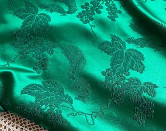 Dark green color fabric, silk jacquard fabric, animal and flower fabric, by the yard