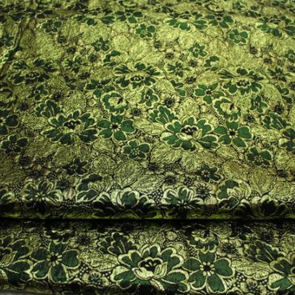 Green gold color jacquard fabric, brocade fabric, flower fabric, by the yard