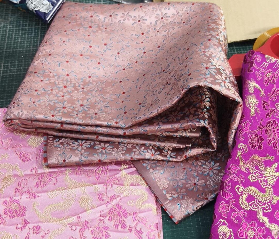Pink Brocade Pink Color Brocade Fabric With Daisy Pattern, Jacquard Fabric, by the ...