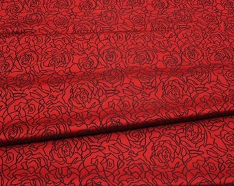 2 Color Black/red color brocade fabric, rose pattern jacquard fabric, by the yard