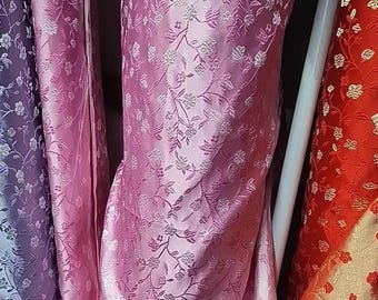 Pink white flower brocade fabric, jacquard fabric, fabric by the yard