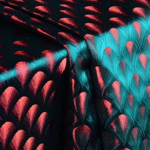 Tela de color verde pavo real y rojo, tela brocada, tela jacquard, tela para vestido de cosplay, cortada a medida