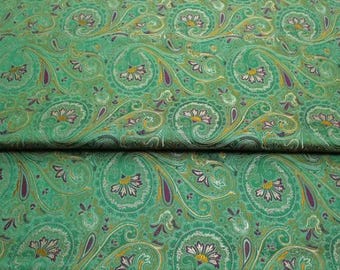Green color brocade fabric with paisley pattern, jacquard fabric, Cosplay dress fabric, by the yard