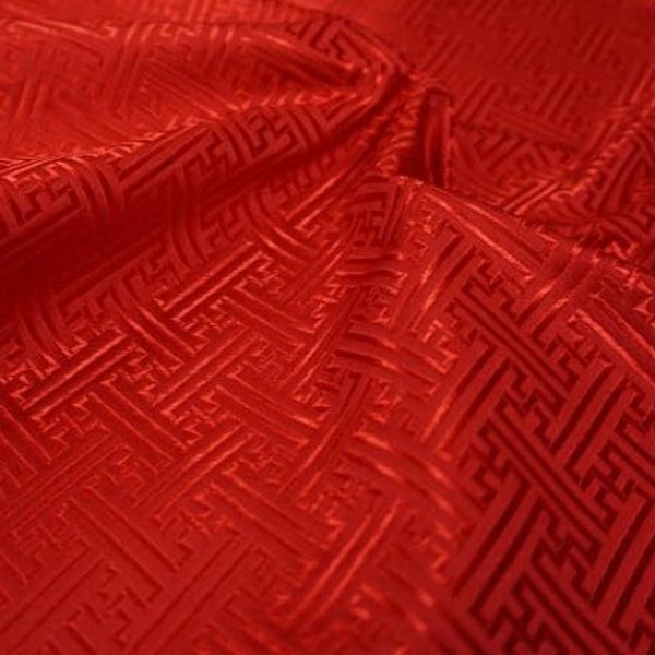 Tissu de brocart de couleur rouge, tissu jacquard, tissu de robe de mariée, par cour