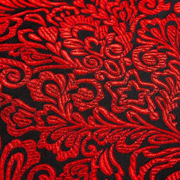 Tissu brocart 5 couleurs, tissu brocart noir rouge/vert foncé/or noir à motif de fleurs, tissu jacquard, par mètre