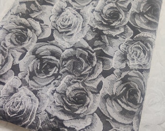 High quality black grey color jacquard fabric, cosplay dress fabric, 3D rose pattern jacquard fabric, fabric by the yard