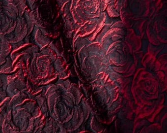 On sale-Black red color jacquard fabric with rose pattern, cosplay dress jacquard fabric by the yard