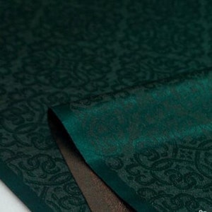 Dark green color brocade fabric, jacquard fabric, by the yard