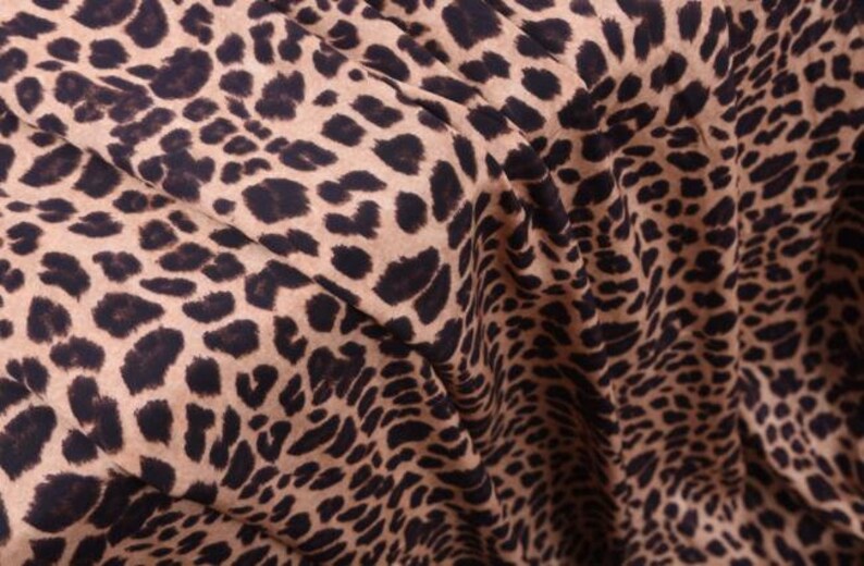 by the yard silk dress leopard style silk fabric Brown color silk stretch fabric