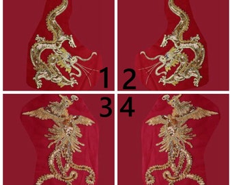 Red color mesh with dragon phoenix style, embroidered dragon phoenix, for 1 pcs
