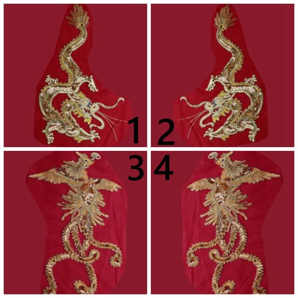 Red color mesh with dragon phoenix style, embroidered dragon phoenix, for 1 pcs