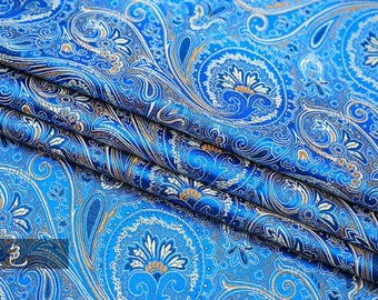 Blue color brocade fabric, jacquard fabric, brocade fabric, fabric by the yard