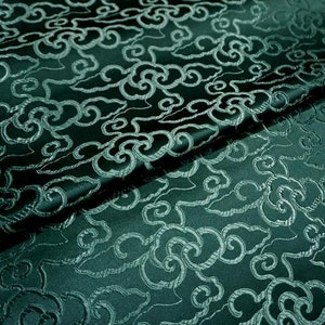 Dark green color brocade fabric, jacquard fabric, by the yard