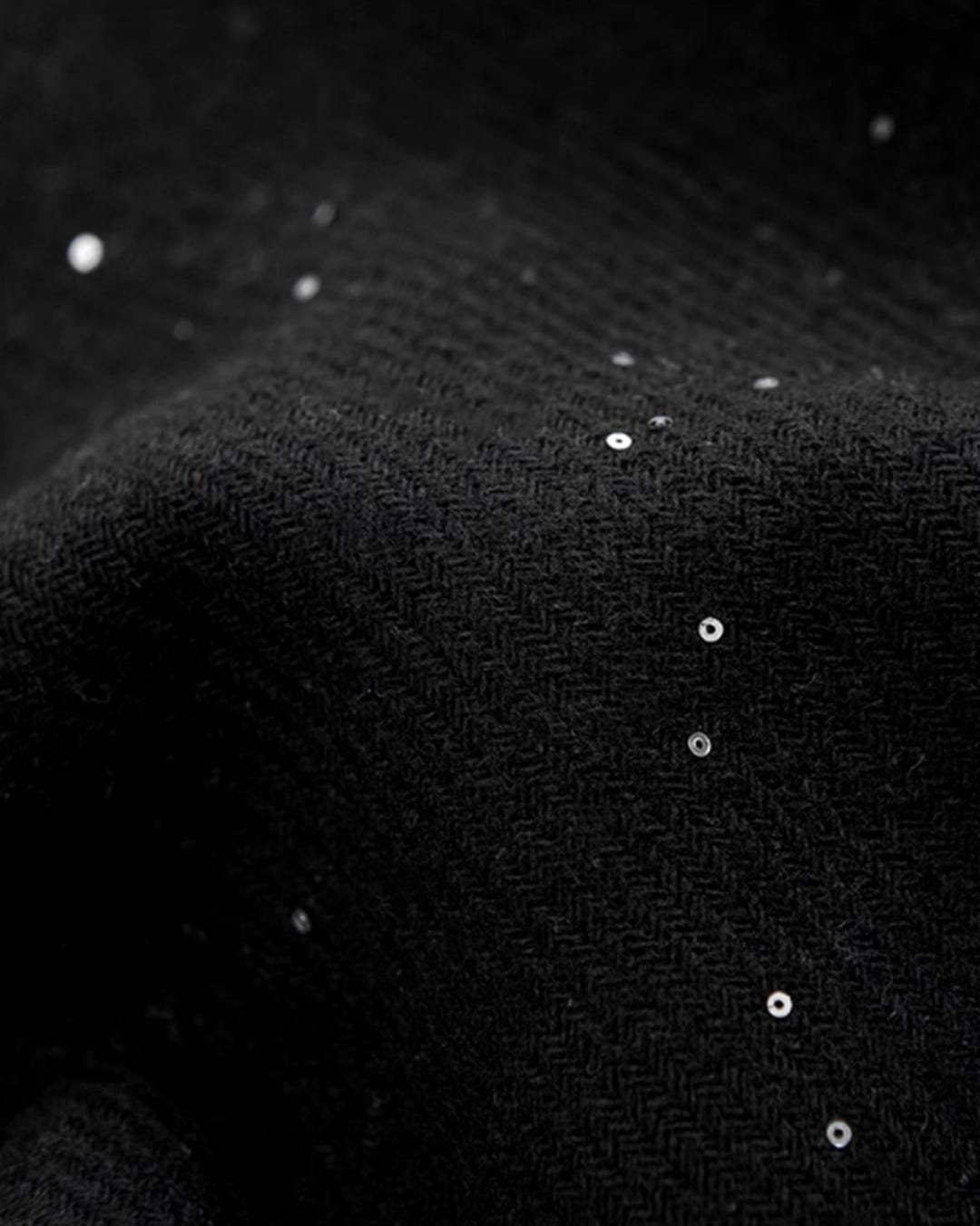 50% Wool Blend Black Color Fabric With Sequins , Thicken Fabric, Autumn ...