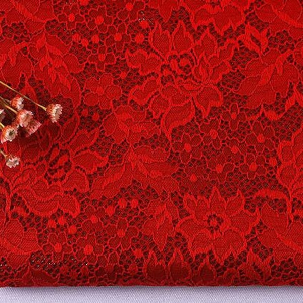 Red lace pattern fabric, elastic brocade knitted fabric, wedding fabric, b