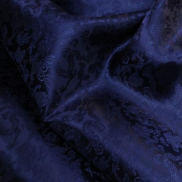 Navy blue color brocade fabric, jacquard fabric, wedding dress fabric, by the yard