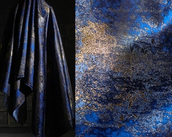 ON SALE, 40%OFF-Blue gold color jacquard fabric, wedding jacket fabric, fabric by the yard