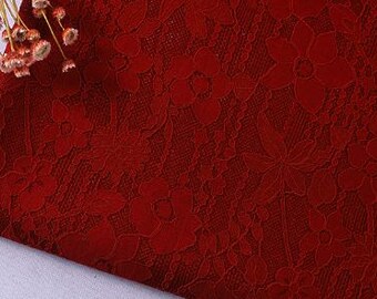 Roter Lochmuster Stoff mit Blumen Muster, elastischer Brokat Strickstoff, Hochzeit Spitzenstoff, Stoff Meterware