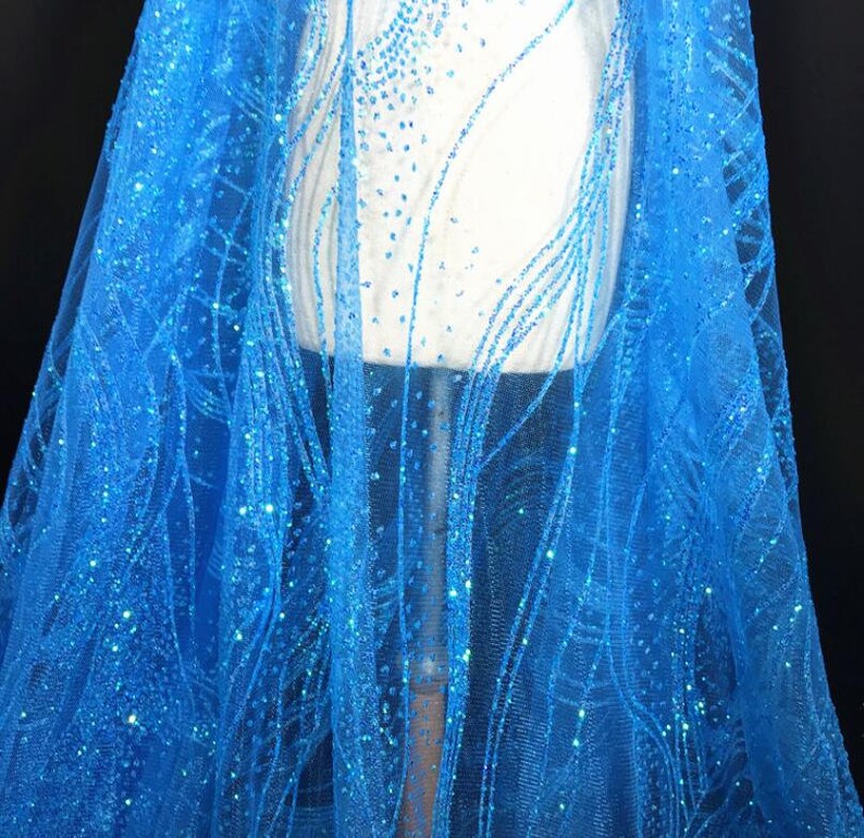 stage fabric by the yard glitter style mesh fabric Water blue colorblack mesh fabric wedding mesh fabric embroidered mesh fabric
