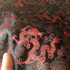 Black color red dragon fabric, brocade fabric, jacquard fabric, dragon style brocade fabric, cosplay dress fabric, by the yard