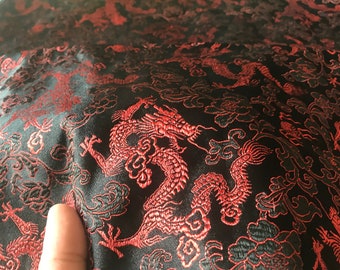 Black color red dragon fabric, brocade fabric, jacquard fabric, dragon style brocade fabric, cosplay dress fabric, by the yard