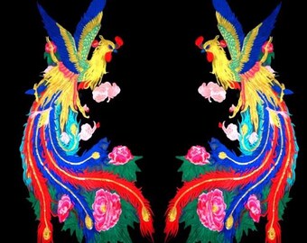 Malla de color negro con bordado de color fénix, aplique bordado, aplique bordado, para 1 par