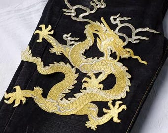 Parche de dragón de gran tamaño de estilo chino de 4 colores, parche de decoración Loong chino, parche bordado, para coser