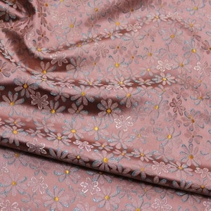 Pink color brocade fabric with daisy pattern, jacquard fabric, by the yard