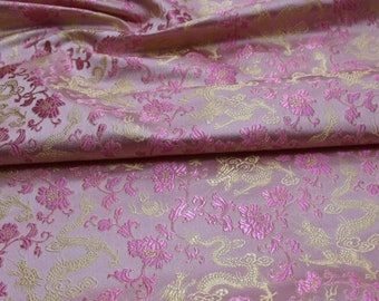 Pink gold color brocade fabric, jacquard fabric, gold color dragon style brocade fabric, cosplay dress fabric, by the yard