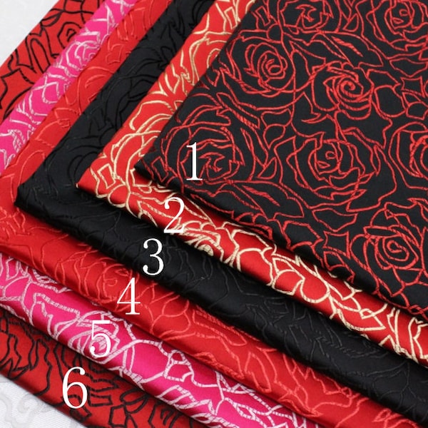 6 Color brocade fabric with rose pattern, jacquard fabric, cosplay dress fabric, by the yard