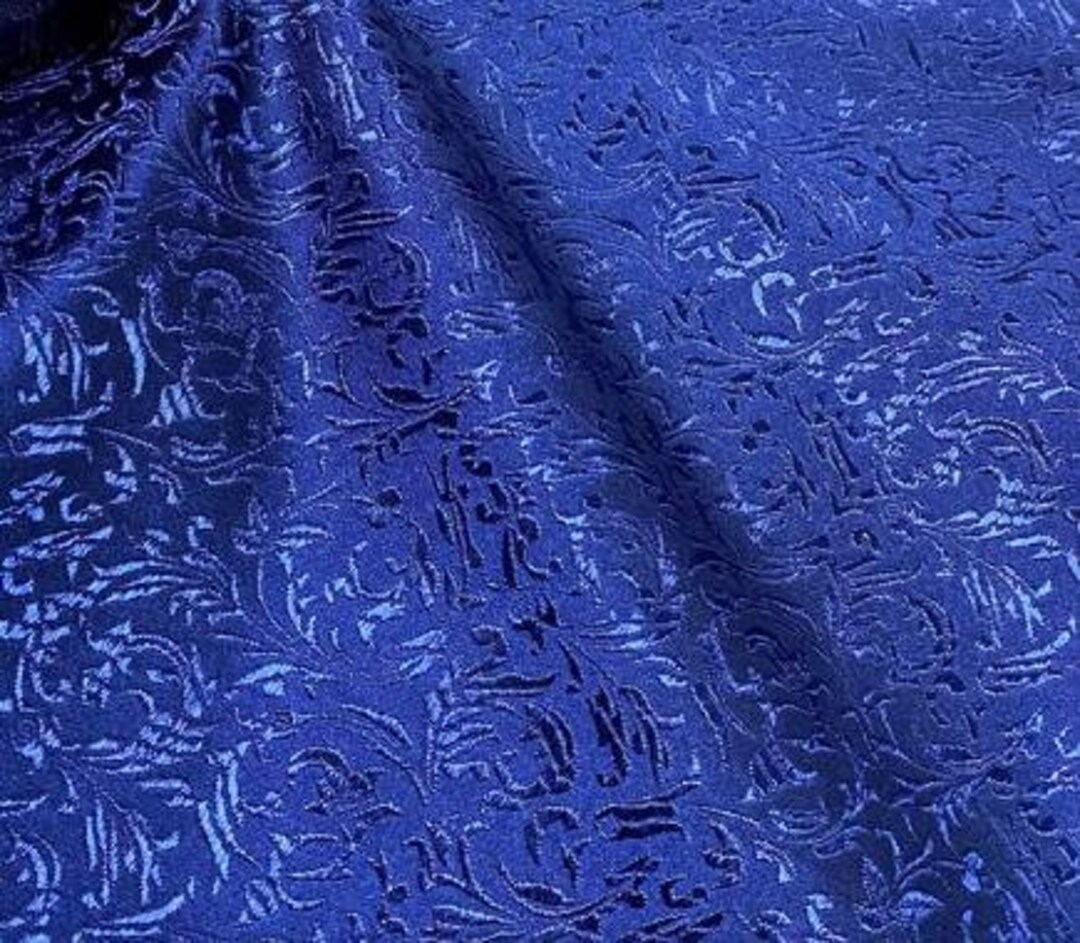 Navy Blue Color Brocade Fabric With Wheat Spike Pattern , Jacquard