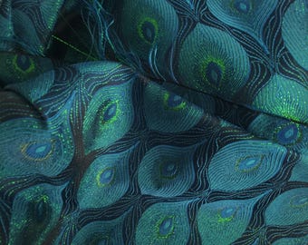 Tessuto broccato di alta qualità color verde pavone con motivo a piume di pavone, tessuto broccato, tessuto per copricuscini di sedie e divani