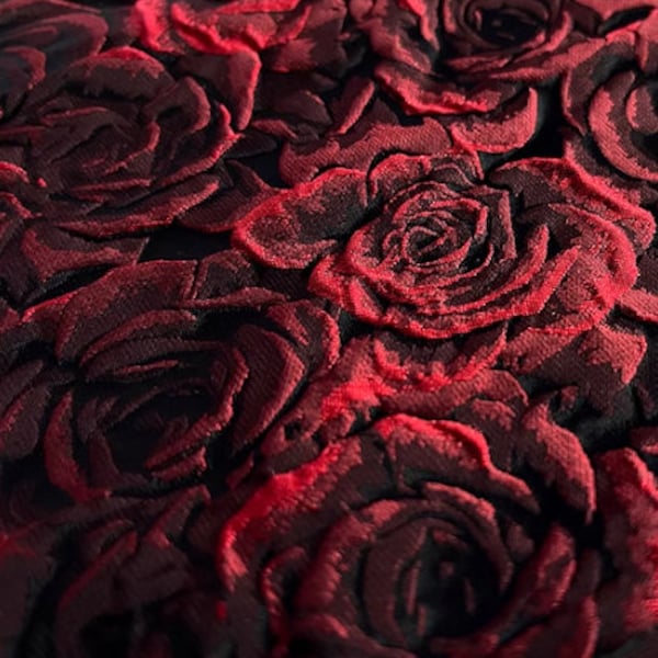 Black and red color rose pattern jacquard fabric, fabric by the yard