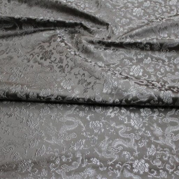 Tissu de brocart de couleur gris argenté, tissu jacquard, tissu de brocart de style dragon, tissu de robe de cosplay, par mètre