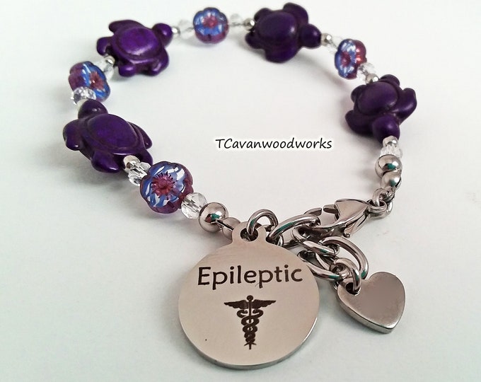 EPILEPTIC Medical Alert Id Bracelet Turtle Theme Bracelet Etsy