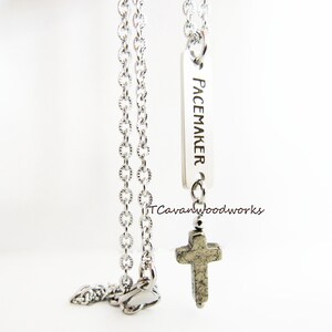 Pacemaker medical id necklace Pyrite gemstone cross Pacemaker stainless Pacemaker id jewelry gifts religious cross pacemaker id bar charm