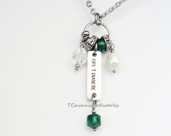 Type 1 Diabetic necklace stainless Genuine Freshwater Pearls Czech Emerald Green Glass Beads Diabetic Id Jewelry gifts Type One Diabetic id