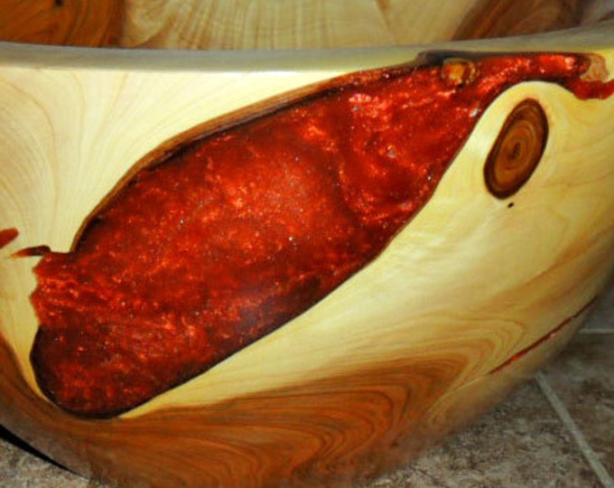 Wood Turned Bowl With Inlay Copper Resin Inlaid Rustic Cedar Etsy