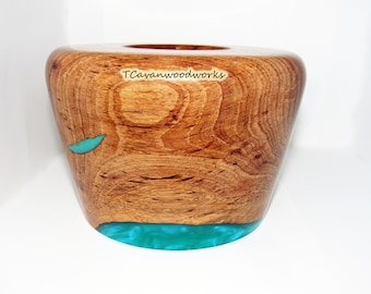 Turquoise Blue Resin Inlaid wood bowl Southwest style Natural spalted wood grain Turned wood bowl gifts 5 year wood bowl anniversary gift