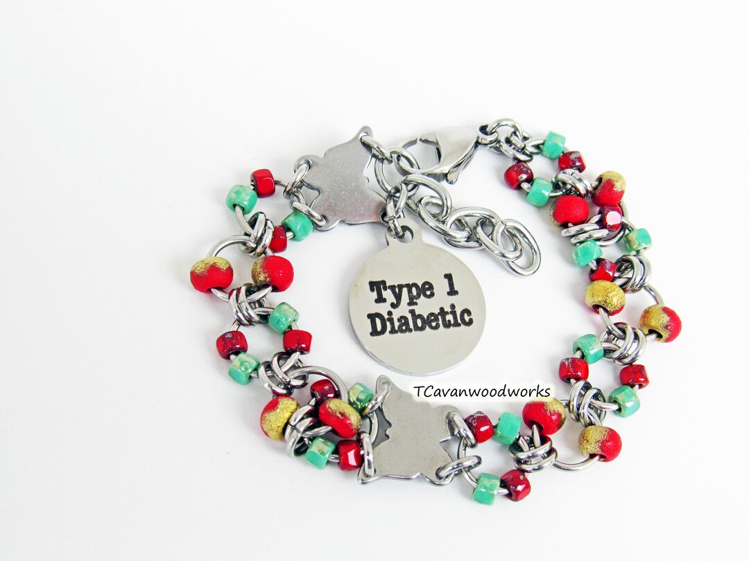 Type Diabetic Medical Alert Id Bracelet, Stainless Beaded