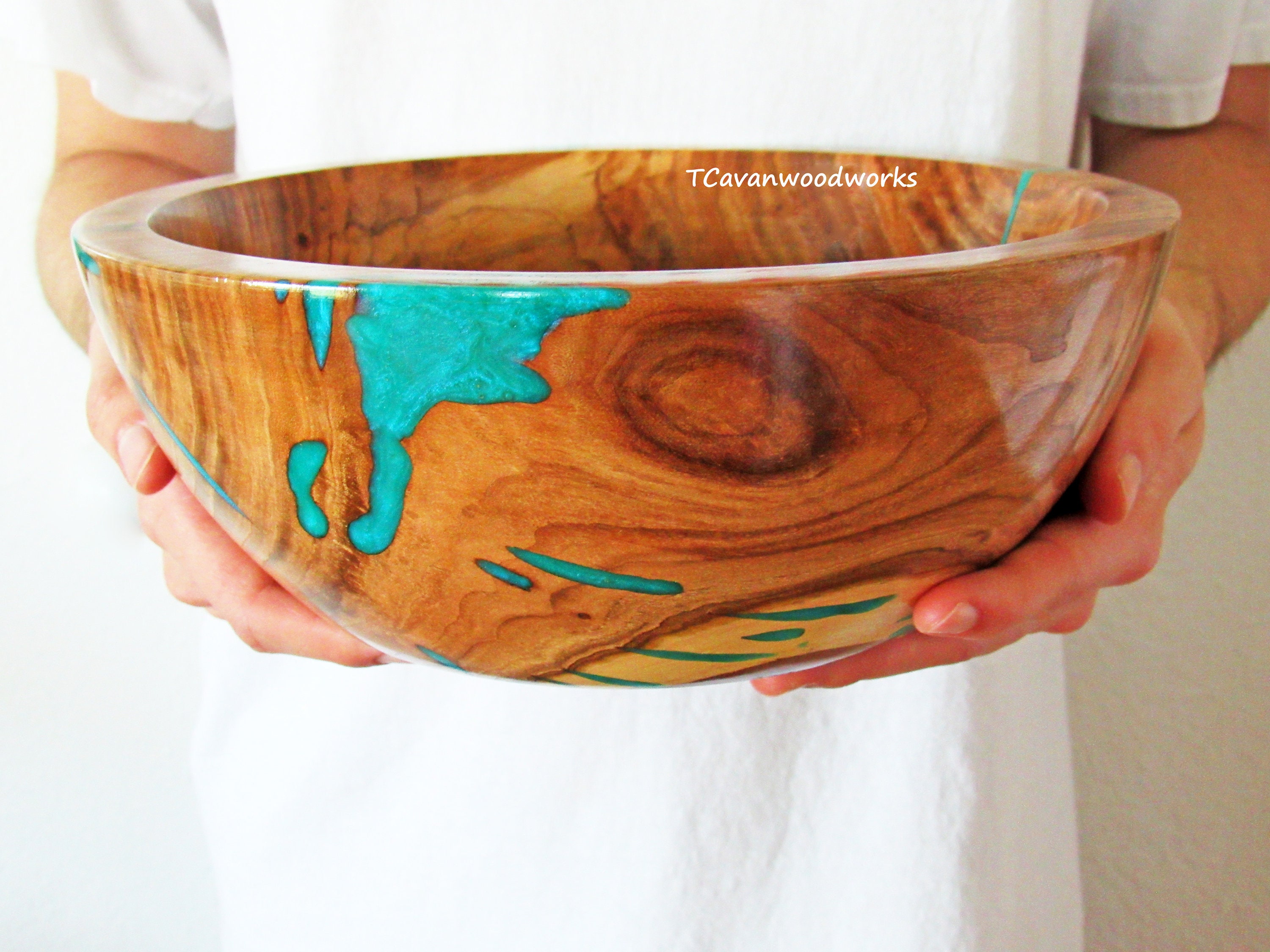 Turquoise blue resin inlaid Wood bowl epoxy resin art bowls Etsy