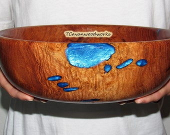 Blue epoxy resin inlaid turned wood bowl mesquite rootball woodturned wood bowl anniversary gifts wood resin bowls epoxy resin inlaid wood