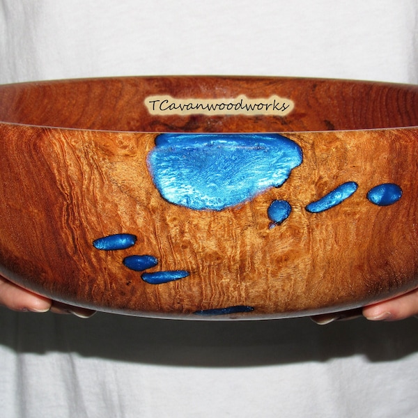 Blue epoxy resin inlaid turned wood bowl mesquite rootball woodturned wood bowl anniversary gifts wood resin bowls epoxy resin inlaid wood