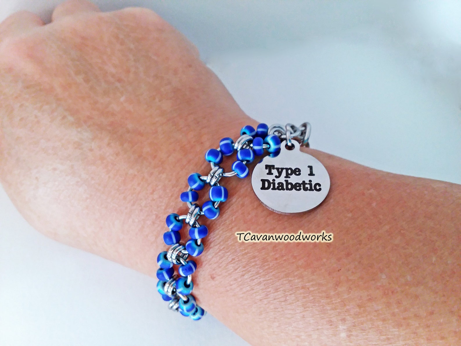 Type 1 Diabetic Medical Id Bracelet Beaded Chainmaille Etsy