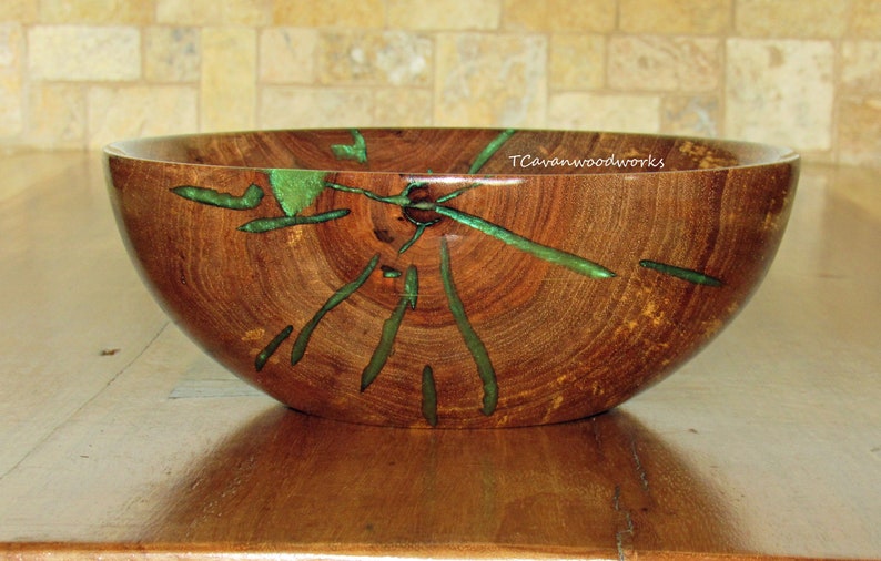 Wooden Bowl Inlaid With Iridescent Green Resin Epoxy Resin Bowl Resin Inlay Wood Turning Turned Bowl Wood Bowl Inlaid Resin Wood Bowl