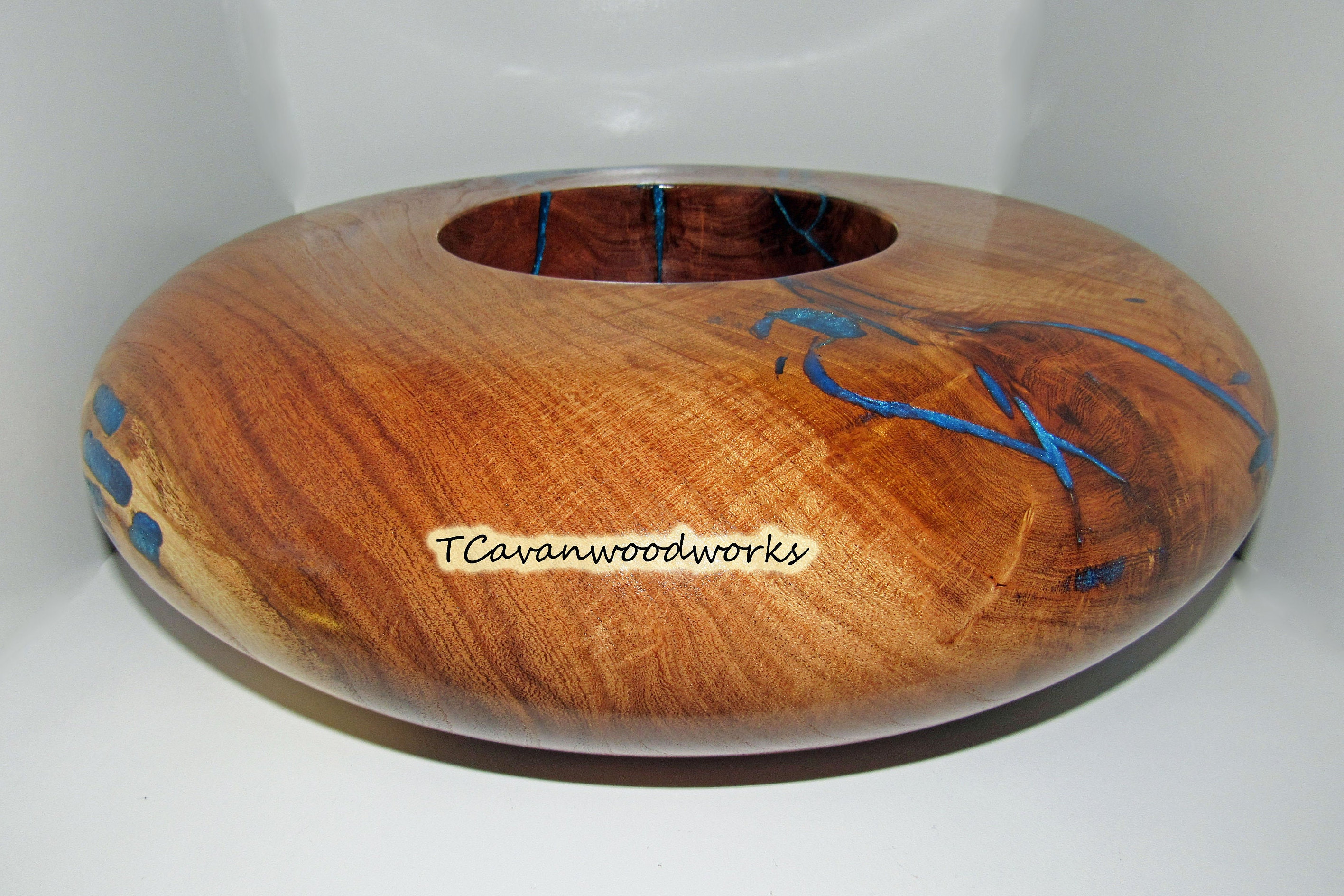 Resin Inlaid Wood Sculpture Mesquite Root Ball Woodturning Blue