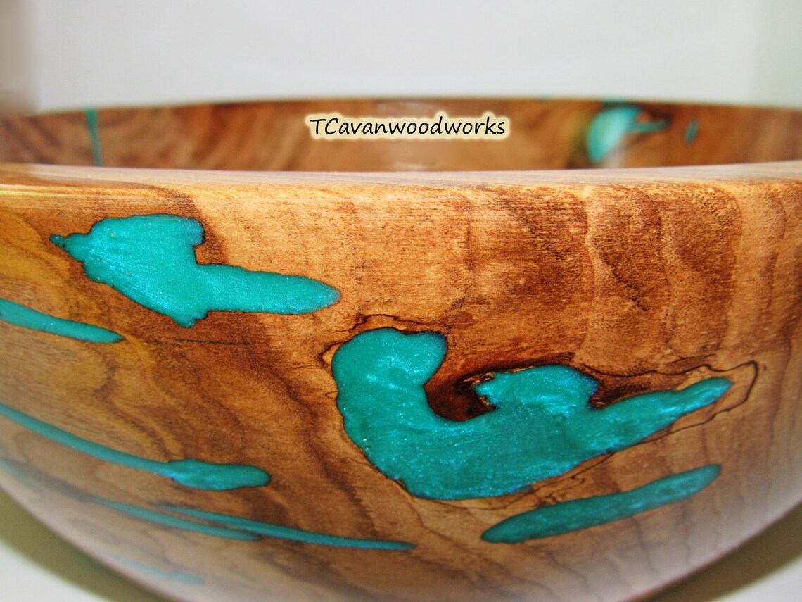 Turquoise blue resin inlaid Wood bowl epoxy resin art bowls Etsy