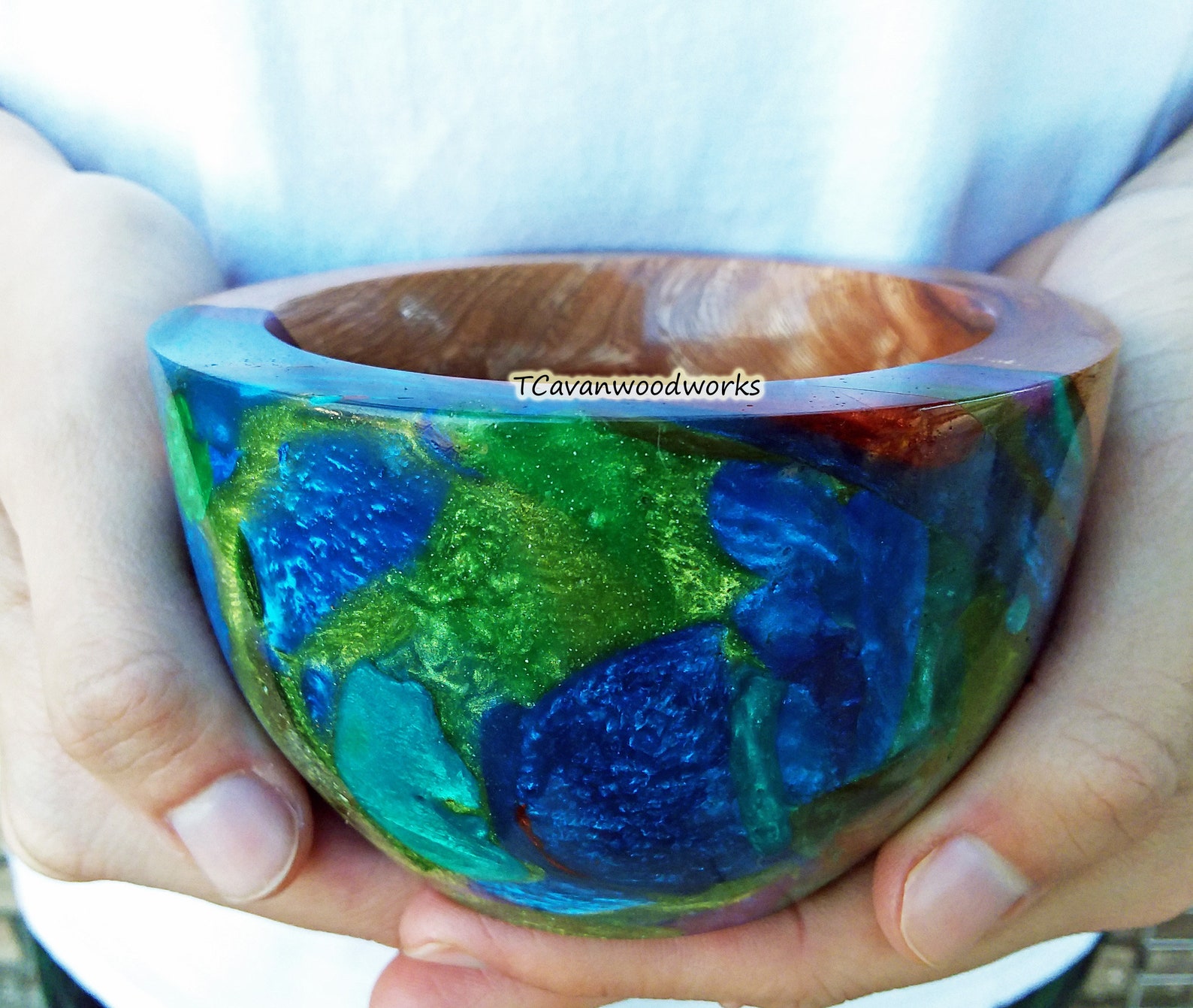 Small Resin Wood bowl hand turned inlaid multi colored epoxy Etsy