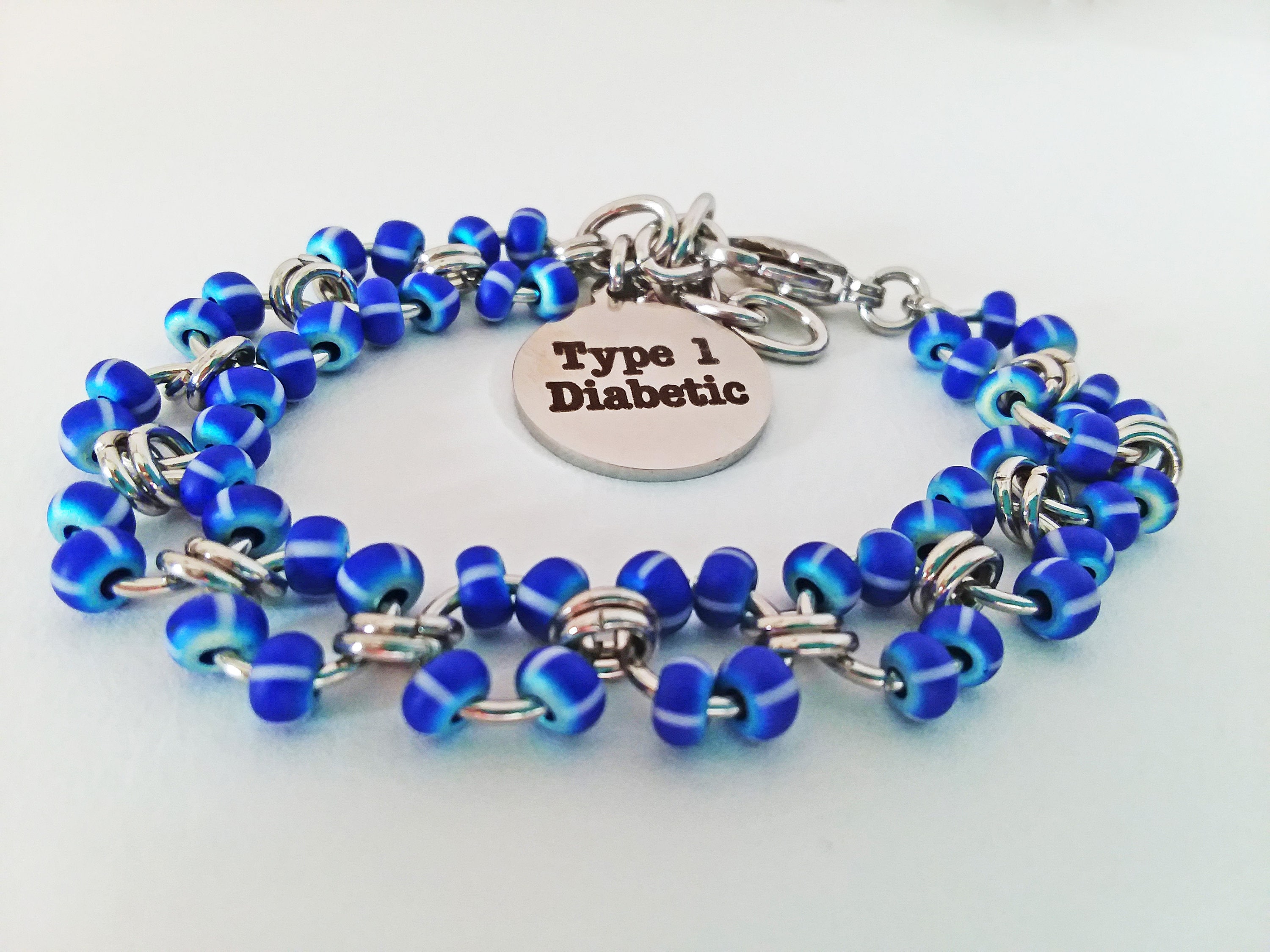 Type Diabetic Medical Id Bracelet, Beaded Chainmaille Bracelet