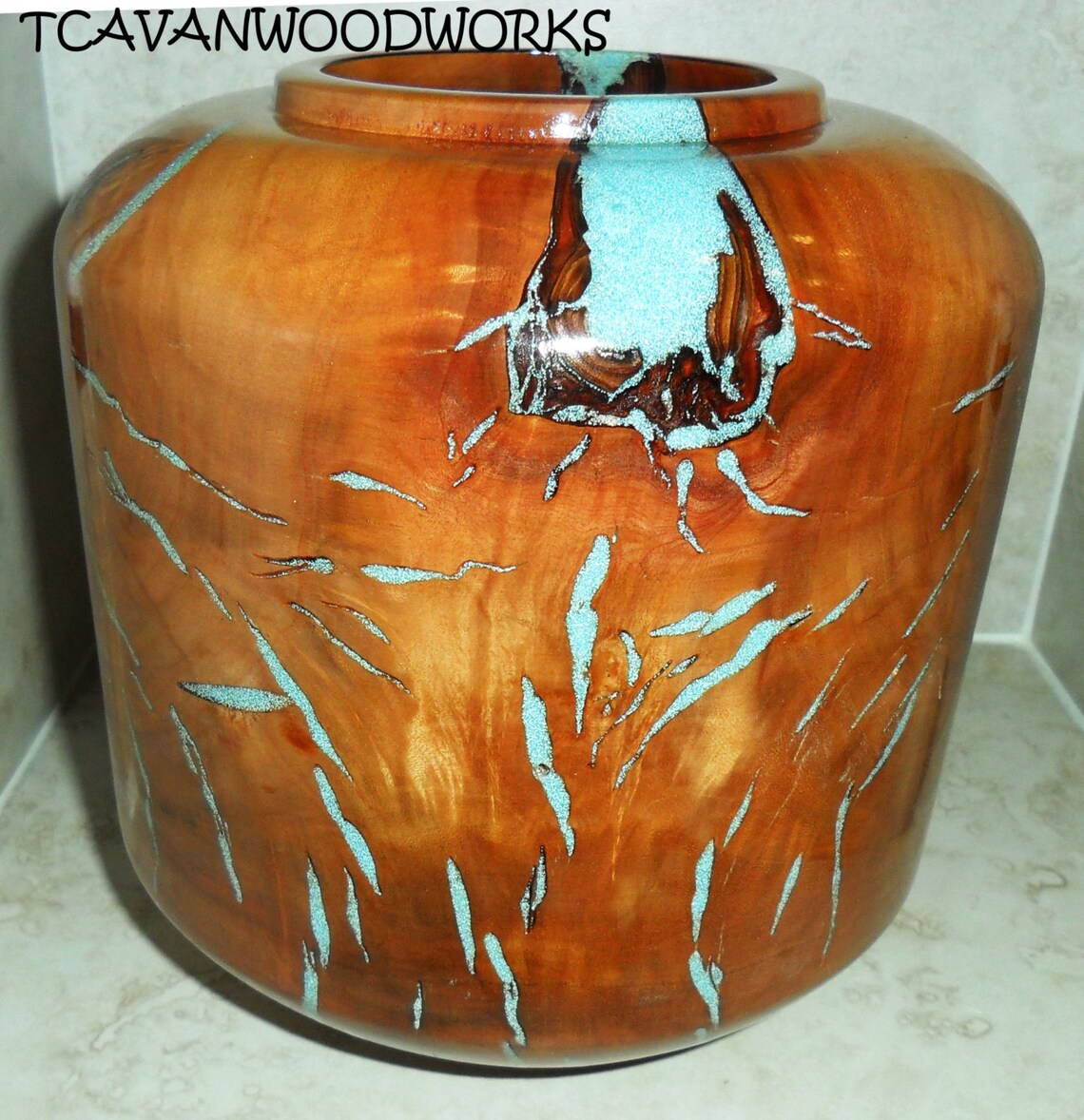 Turquoise Resin Inlaid Vase / Vessel Etsy